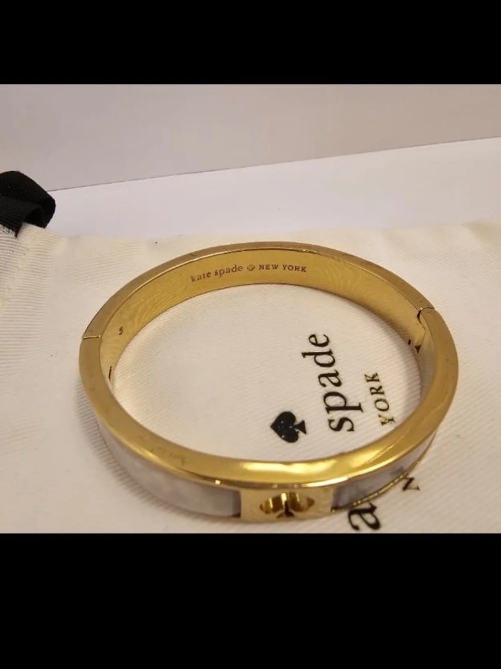 SOLD- Kate Spade "Spot The Spade"  Bangle Bracelet Gold/White & Dust Bag - Picture 3 of 5